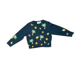 VNTG Emma Tricot Cardigan Palm Tree Fruit Embroidered Beaded 100% Cotton Sz M